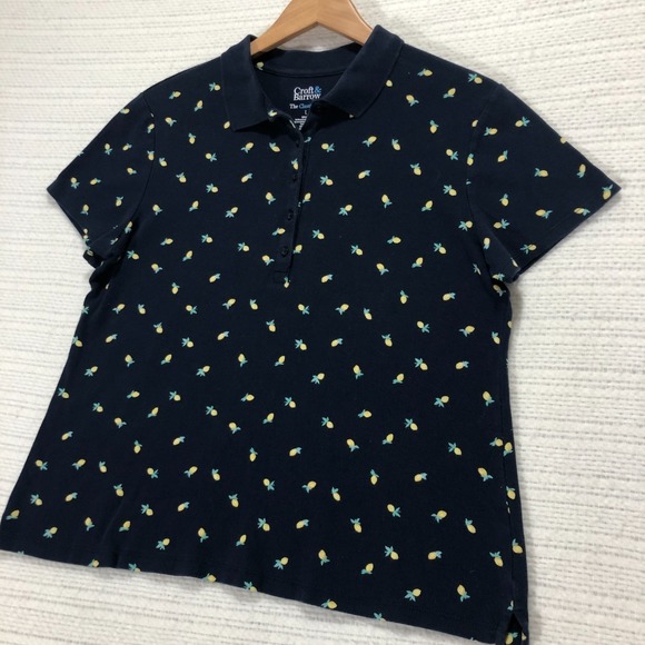 Croft & Barrow Lemon Print Polo Shirt Classic Short Sleeve‎ Top, Large - Picture 1 of 7